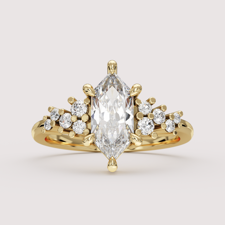 Billie - Dutch Marquise Hexagon Cut Lab Grown Diamond Scattered Band Custom Engagement Ring Engagement Rings - Price On Application