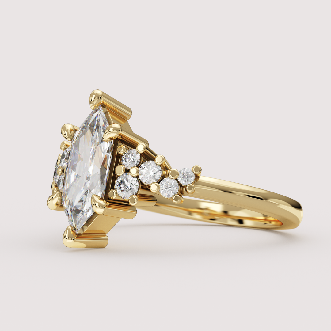 Billie - Dutch Marquise Hexagon Cut Lab Grown Diamond Scattered Band Custom Engagement Ring Engagement Rings - Price On Application