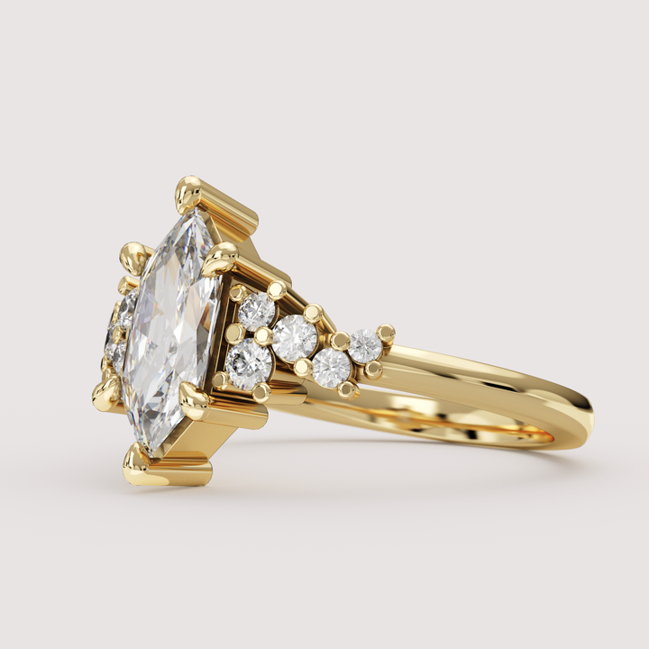 Billie - Dutch Marquise Hexagon Cut Lab Grown Diamond Scattered Band Custom Engagement Ring Engagement Rings - Price On Application