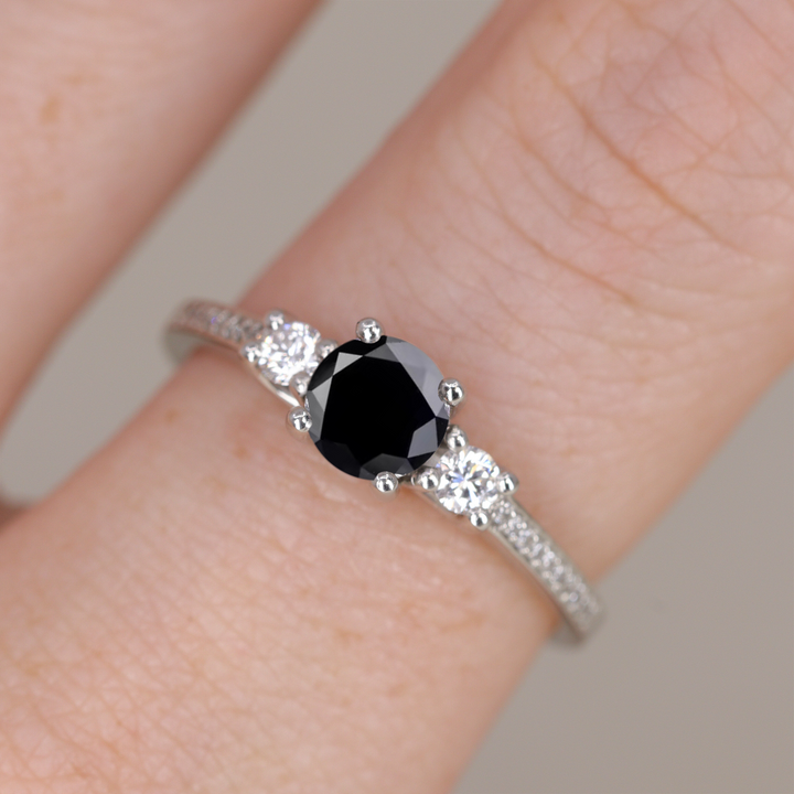 Callie - Round Brilliant Cut Gemstone Trilogy Engagement Ring