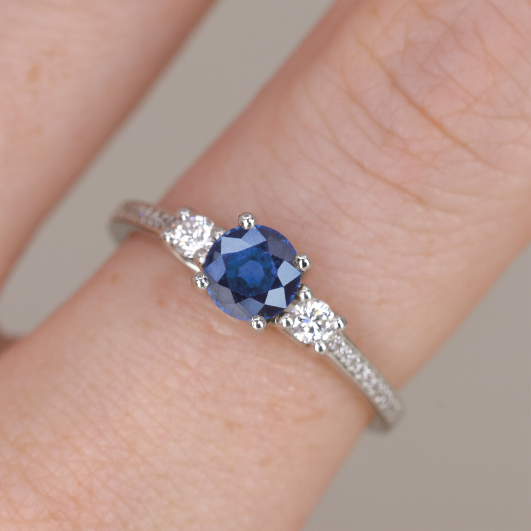 Callie - Round Brilliant Cut Gemstone Trilogy Engagement Ring