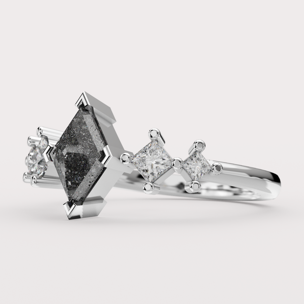 Bonnie - Kite Salt & Pepper Diamond Unique Custom Engagement Ring Engagement Rings - Price On Application