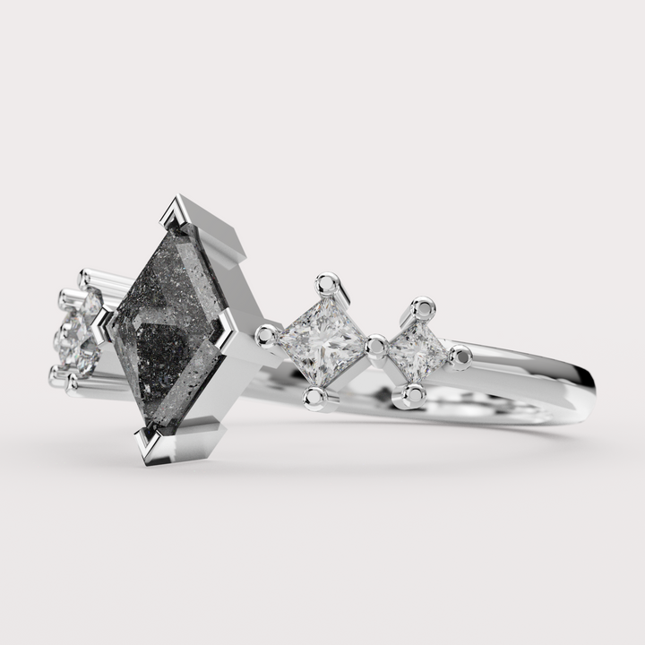 Bonnie - Kite Salt & Pepper Diamond Unique Custom Engagement Ring Engagement Rings - Price On Application