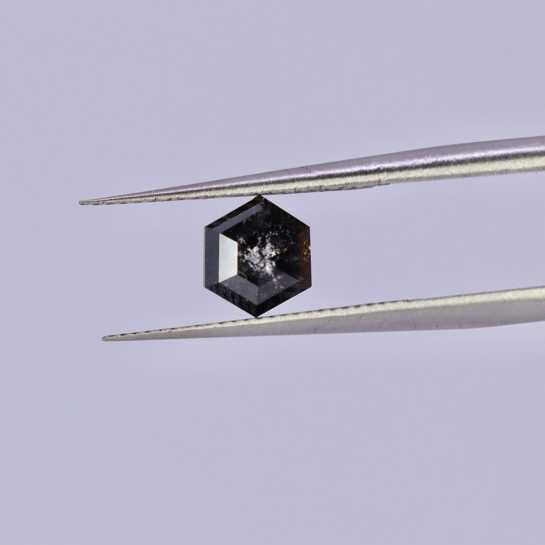 Salt and Pepper Diamond | 1.19ct Elongated Hexagon Rose Cut, Loose Gemstone Loose Gemstones