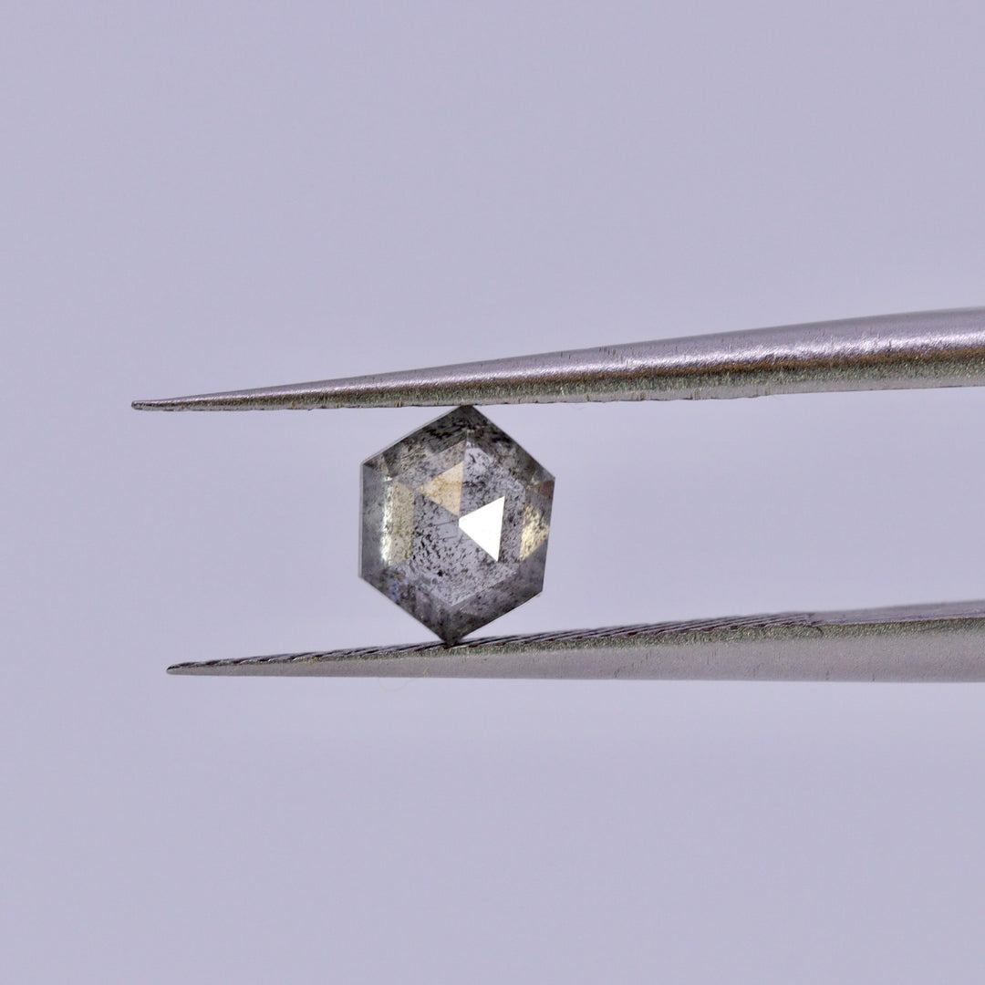 Salt and Pepper Diamond | 0.72ct Elongated Hexagon Rose Cut, Loose Gemstone