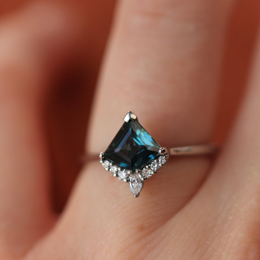Celeste - Kite Cut Montana Sapphire Half Halo Engagement Ring Engagement Rings - Price On Application