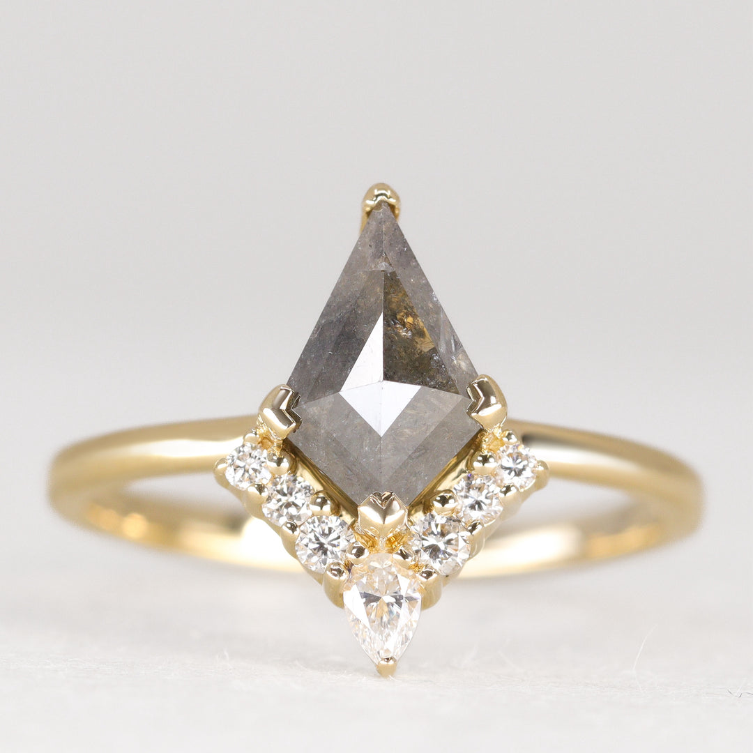 Unique salt and pepper diamond engagement ring with white diamonds