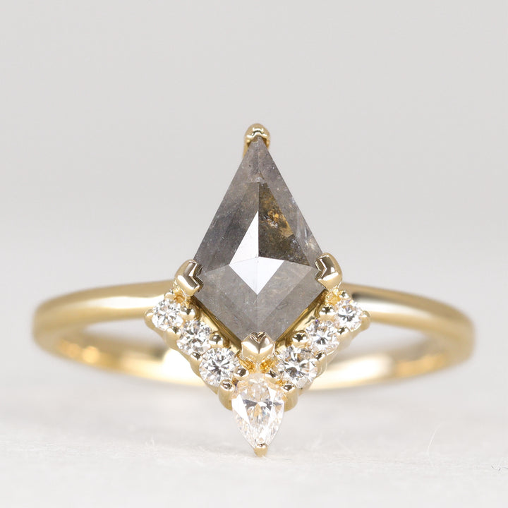 Celeste - Kite Shaped Salt and Pepper Diamond Half Halo Engagement Ring Engagement Rings - Price On Application