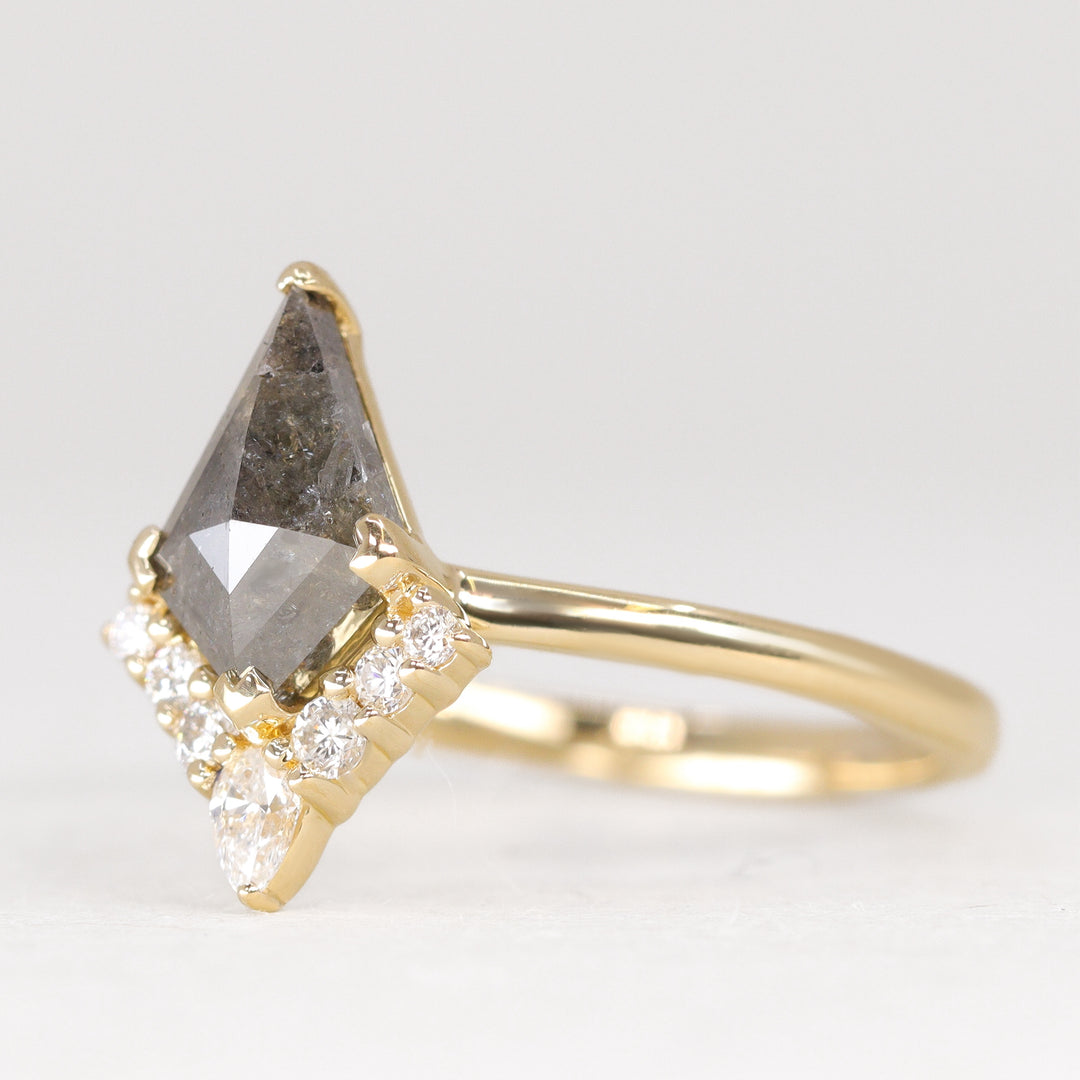 Celeste - Kite Shaped Salt and Pepper Diamond Half Halo Engagement Ring Engagement Rings - Price On Application