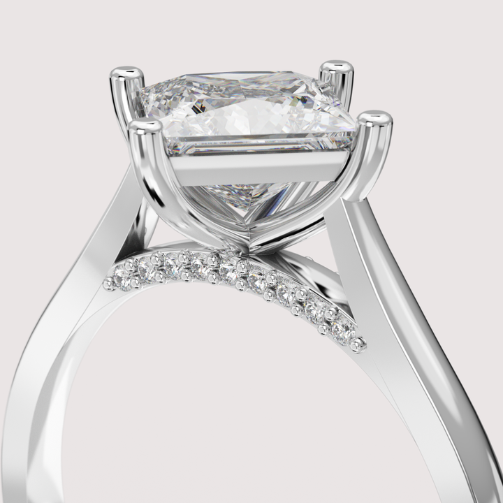 Chloé - Princess Cut Lab Grown Diamond Solitaire Engagement Ring with Diamond Bridge Engagement Rings - Made-to-Order