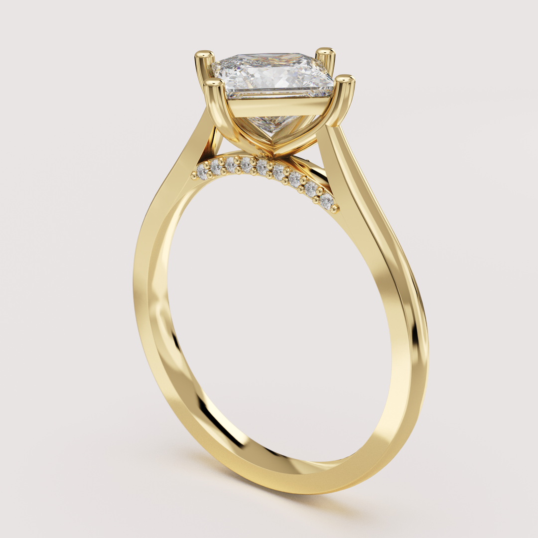 Chloé - Princess Cut Lab Grown Diamond Solitaire Engagement Ring with Diamond Bridge Engagement Rings - Made-to-Order