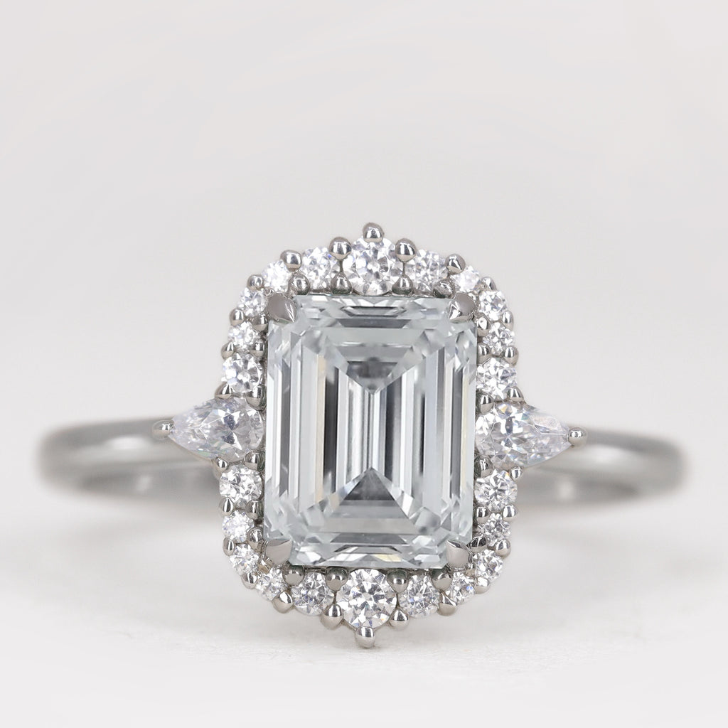 Cordelia - Emerald Cut Lab Grown Diamond Graduated Halo Engagement Ring Engagement Rings - Made-to-Order