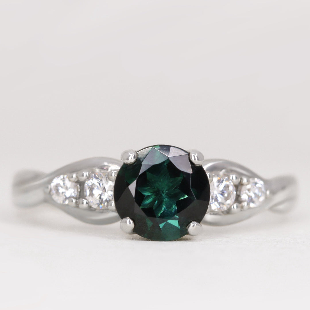 Corinne - Round Brilliant Cut Teal Sapphire Five Stone Engagement Ring Engagement Rings - Price On Application