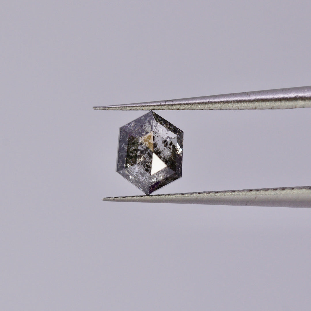 Salt and Pepper Diamond | 0.94ct Elongated Hexagon Rose Cut, Loose Gemstone