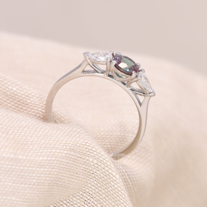 Daphne - Round Lab Grown Alexandrite and Diamond Trilogy Made-to-Order Engagement Ring Engagement Rings - Made-to-Order