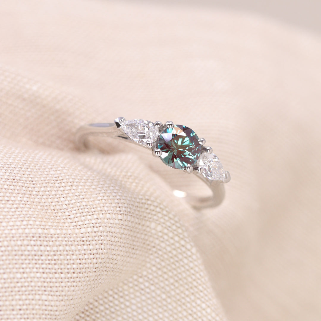 Daphne - Round Lab Grown Alexandrite and Diamond Trilogy Made-to-Order Engagement Ring Engagement Rings - Made-to-Order