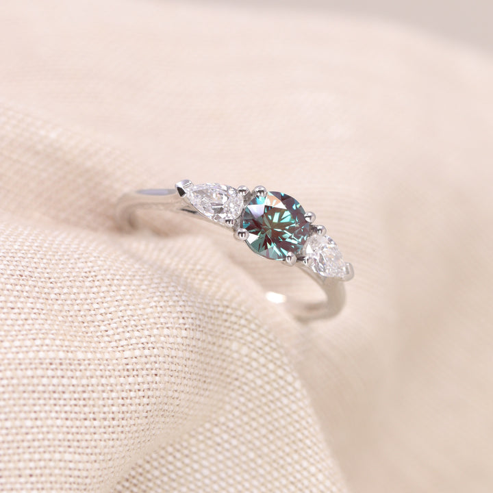 Daphne - Round Lab Grown Alexandrite and Diamond Trilogy Made-to-Order Engagement Ring Engagement Rings - Made-to-Order