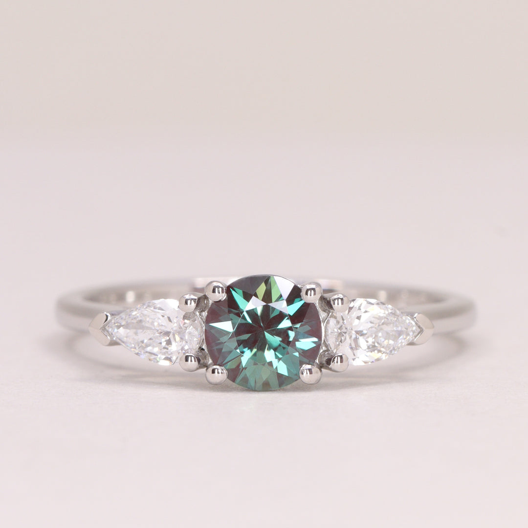 Daphne - Round Lab Grown Alexandrite and Diamond Trilogy Made-to-Order Engagement Ring Engagement Rings - Made-to-Order