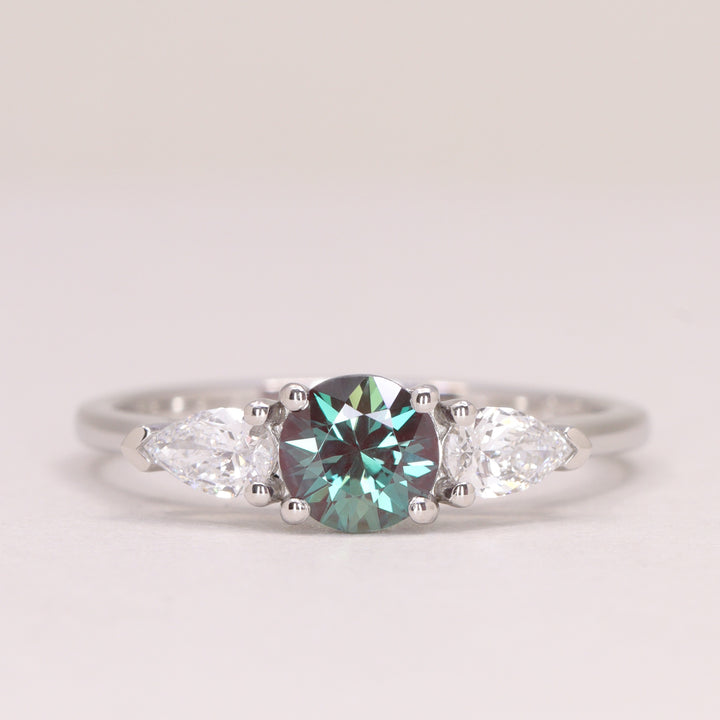 Daphne - Round Lab Grown Alexandrite and Diamond Trilogy Made-to-Order Engagement Ring Engagement Rings - Made-to-Order