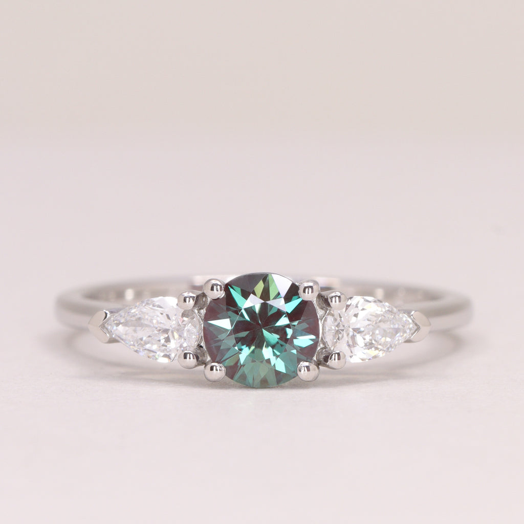 Daphne - Round Lab Grown Alexandrite and Diamond Trilogy Made-to-Order Engagement Ring Engagement Rings - Made-to-Order