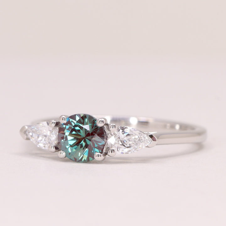 Daphne - Round Lab Grown Alexandrite and Diamond Trilogy Made-to-Order Engagement Ring Engagement Rings - Made-to-Order
