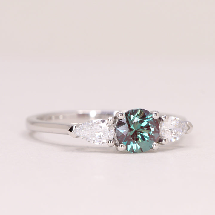 Daphne - Round Lab Grown Alexandrite and Diamond Trilogy Made-to-Order Engagement Ring Engagement Rings - Made-to-Order
