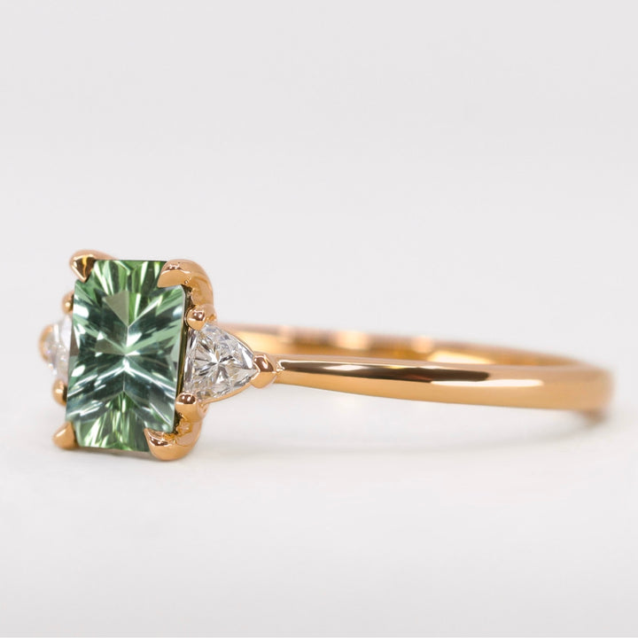 Delphine - Optix Emerald Cut Green Tourmaline Trilogy Made-to-Order Engagement Ring Engagement Rings - Made-to-Order