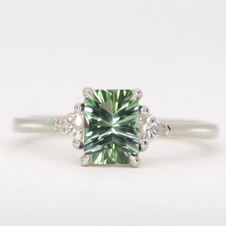 Delphine - Optix Emerald Cut Green Tourmaline Trilogy Made-to-Order Engagement Ring Engagement Rings - Made-to-Order