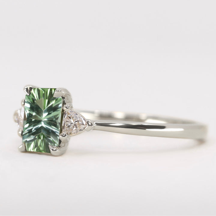 Delphine - Optix Emerald Cut Green Tourmaline Trilogy Made-to-Order Engagement Ring Engagement Rings - Made-to-Order