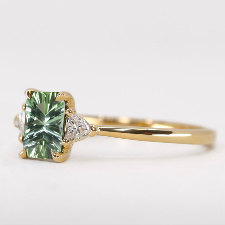Delphine - Optix Emerald Cut Green Tourmaline Trilogy Made-to-Order Engagement Ring Engagement Rings - Made-to-Order