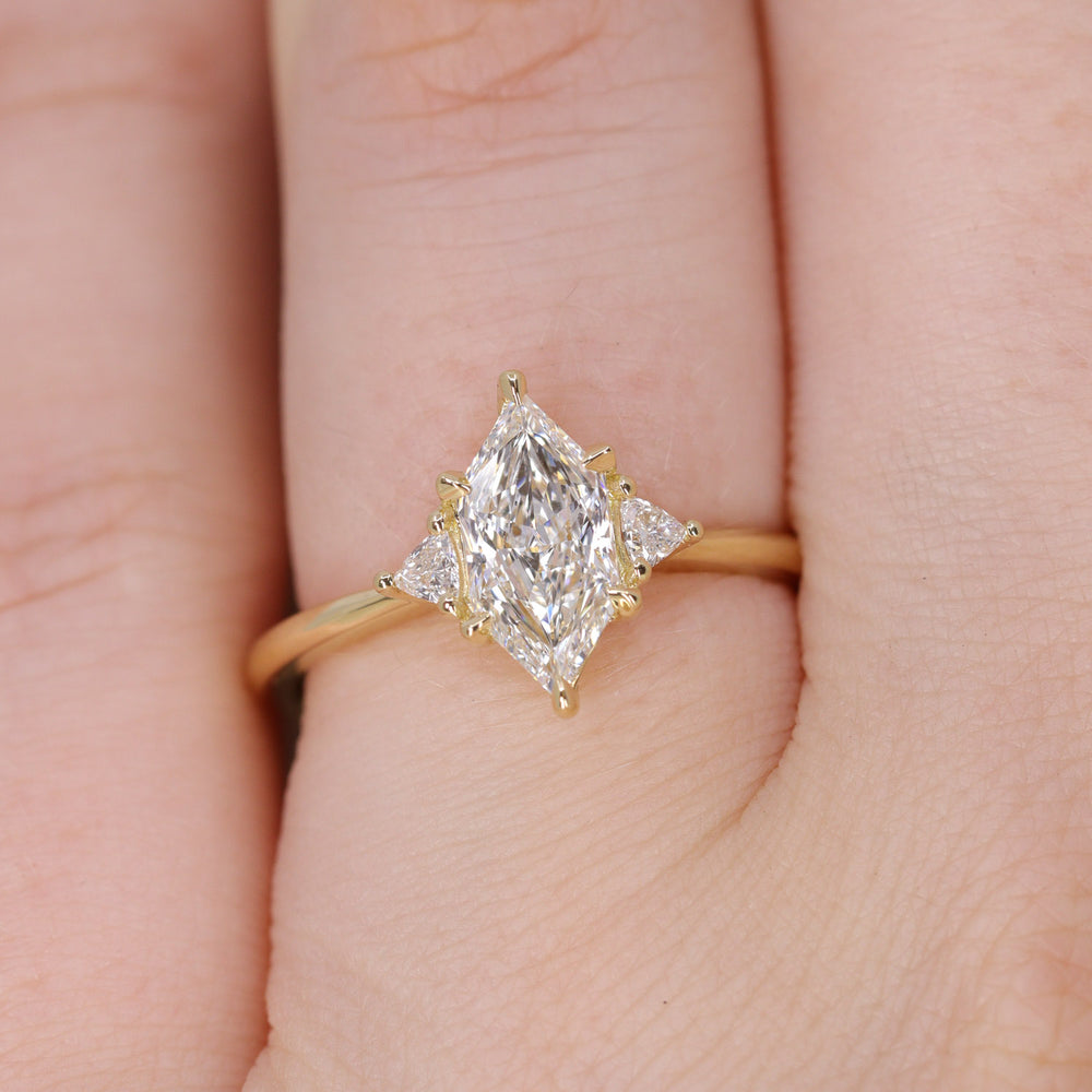 Delphine - Elongated Hexagon Cut Lab Grown Diamond Trilogy Engagement Ring - Ready-to-Wear Engagement Rings - Ready-to-Ship