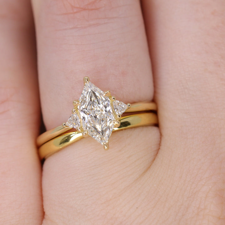 Delphine - Elongated Hexagon Cut Lab Grown Diamond Trilogy Engagement Ring - Ready-to-Wear Engagement Rings - Ready-to-Ship