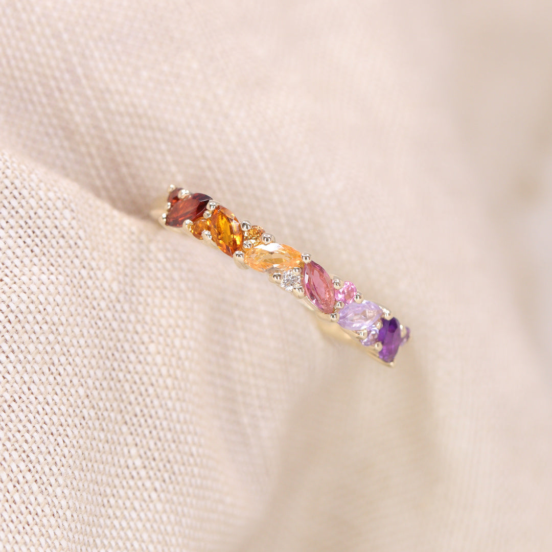 Edie - Lesbian Flag Inspired Marquise and Round Multi-Stone Wedding, Eternity or Dress Ring