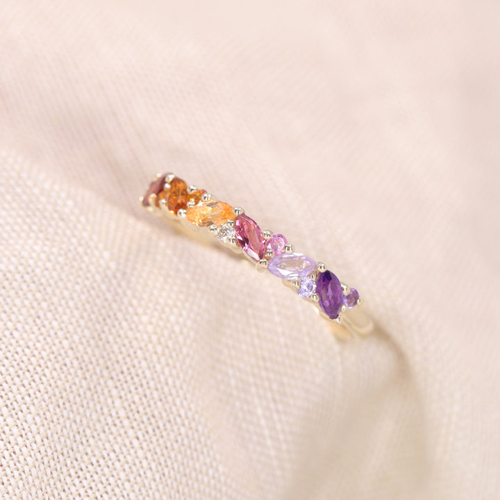 Edie - Lesbian Flag Inspired Marquise and Round Multi-Stone Wedding, Eternity or Dress Ring