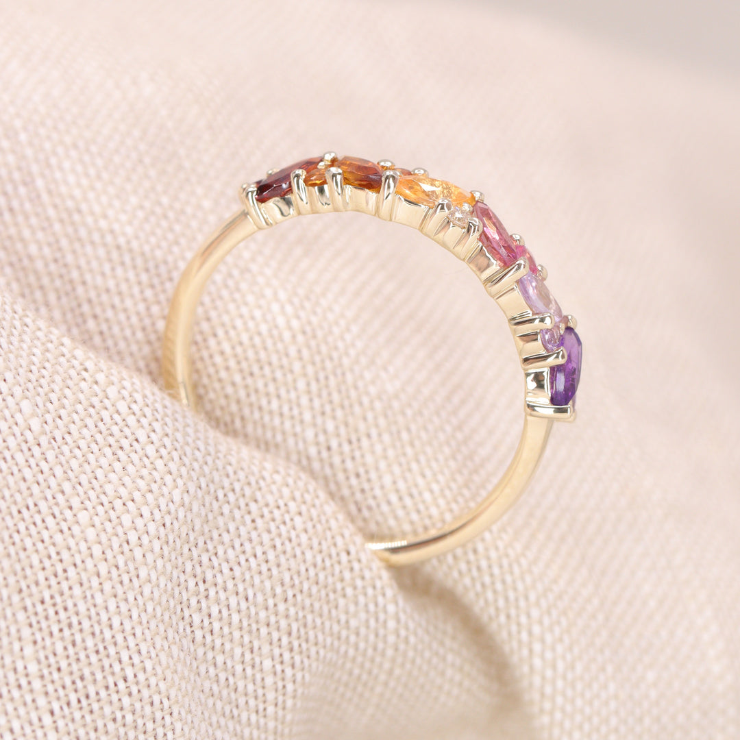 Edie - Lesbian Flag Inspired Marquise and Round Multi-Stone Wedding, Eternity or Dress Ring