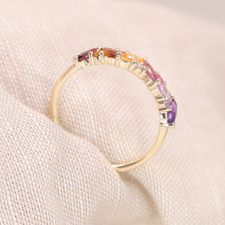 Edie - Lesbian Flag Inspired Marquise and Round Multi-Stone Wedding, Eternity or Dress Ring