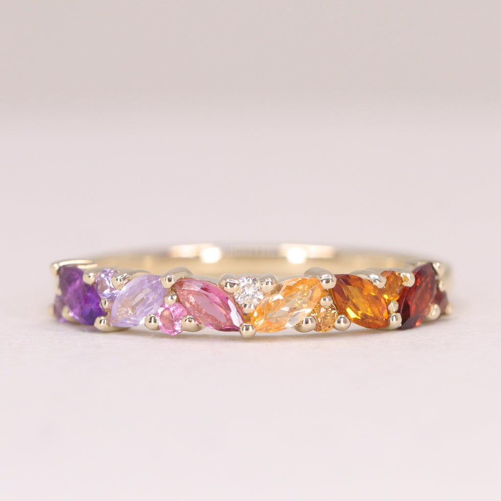 Edie - Lesbian Flag Inspired Marquise and Round Multi-Stone Wedding, Eternity or Dress Ring Wedding Rings - Price on Application