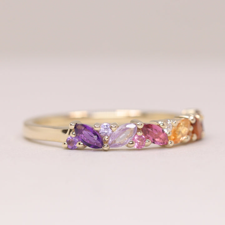 Edie - Lesbian Flag Inspired Marquise and Round Multi-Stone Wedding, Eternity or Dress Ring