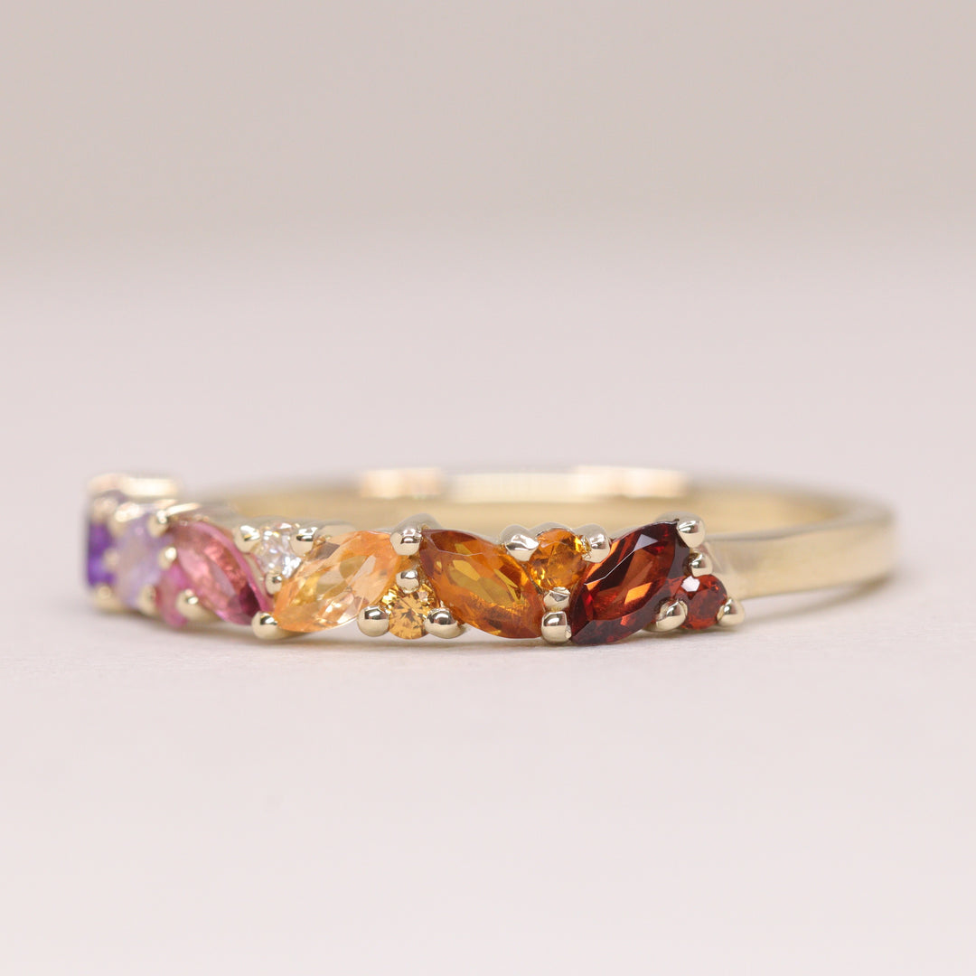 Edie - Lesbian Flag Inspired Marquise and Round Multi-Stone Wedding, Eternity or Dress Ring