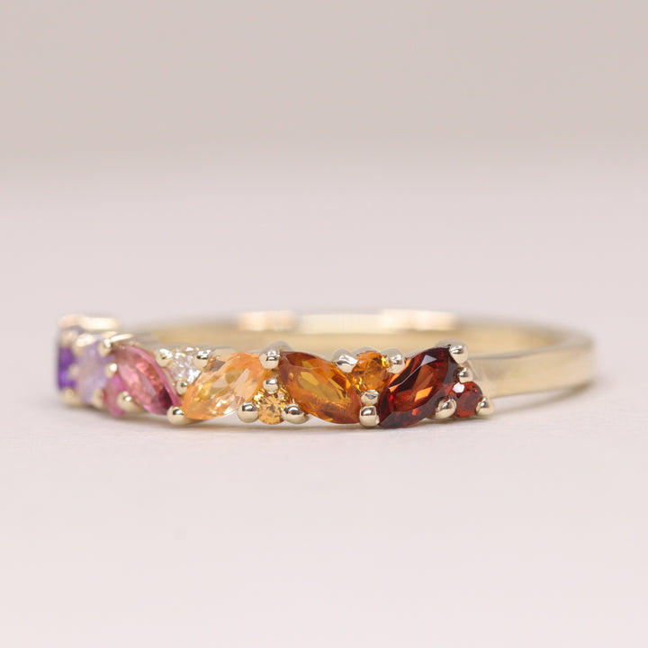 Edie - Lesbian Flag Inspired Marquise and Round Multi-Stone Wedding, Eternity or Dress Ring