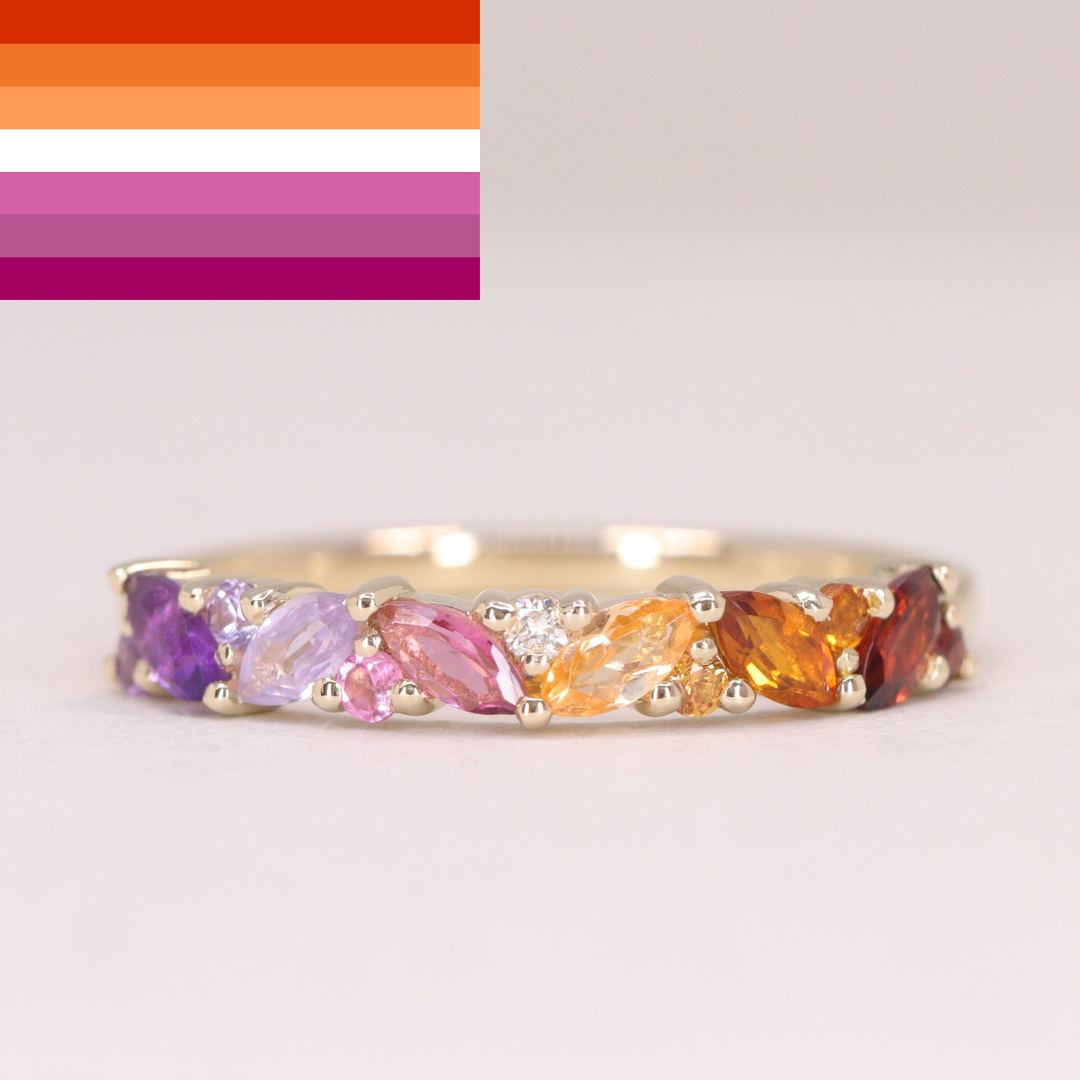 Edie - Lesbian Flag Inspired Marquise and Round Multi-Stone Wedding, Eternity or Dress Ring