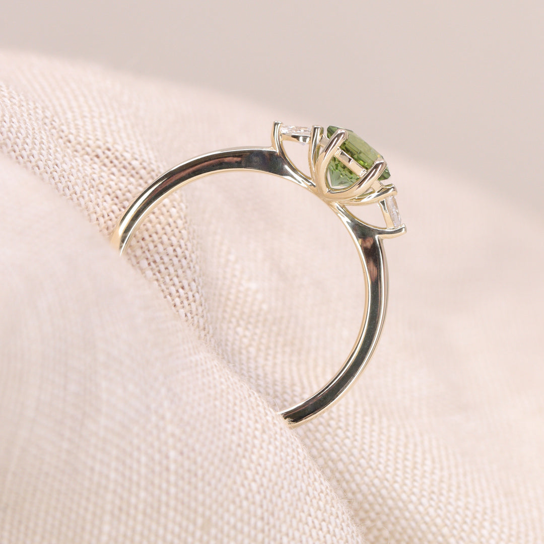 Elspeth - Hexagon Green Tourmaline Trilogy Engagement Ring - Ready-to-Wear