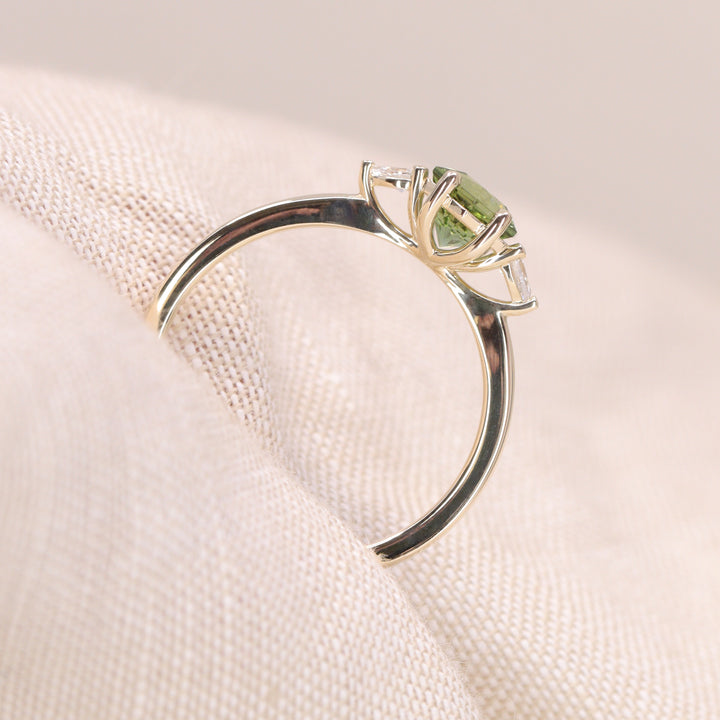 Elspeth - Hexagon Green Tourmaline Trilogy Engagement Ring - Ready-to-Wear