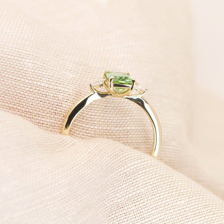 Elspeth - Emerald Optix Cut Green Tourmaline Trilogy Engagement Ring - Ready-to-Wear Engagement Rings - Ready-to-Ship