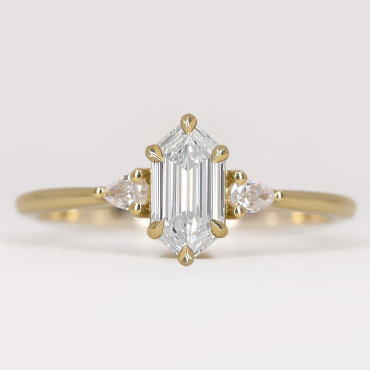 Elspeth - Elongated Hexagon Lab Grown Diamond Trilogy Engagement Ring