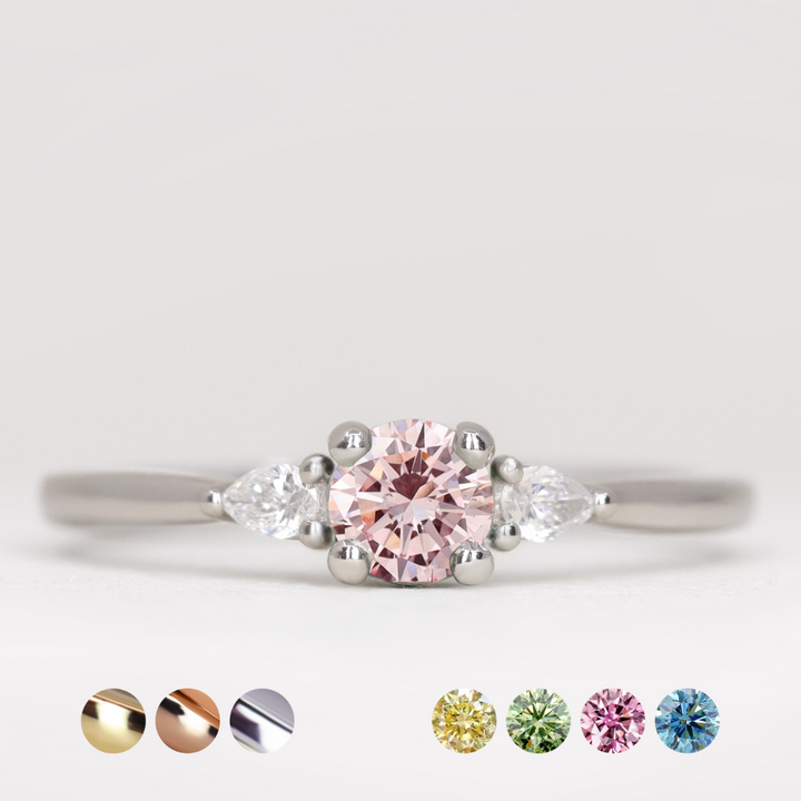 Elspeth - Round Brilliant Cut Coloured Lab Grown Diamond Trilogy Engagement Ring