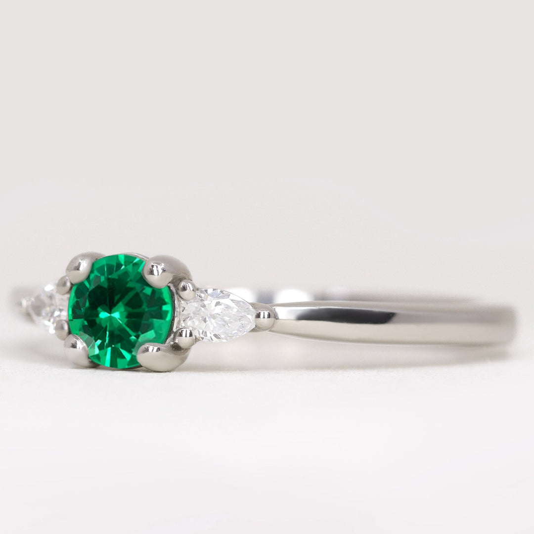 Elspeth emerald and lab grown diamond platinum engagement ring