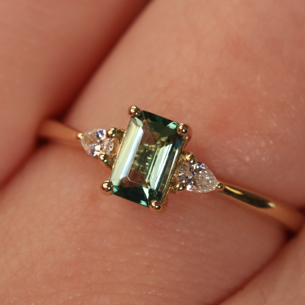 Elspeth - Emerald Cut Lagoon Tourmaline Trilogy Engagement Ring Engagement Rings - Price On Application