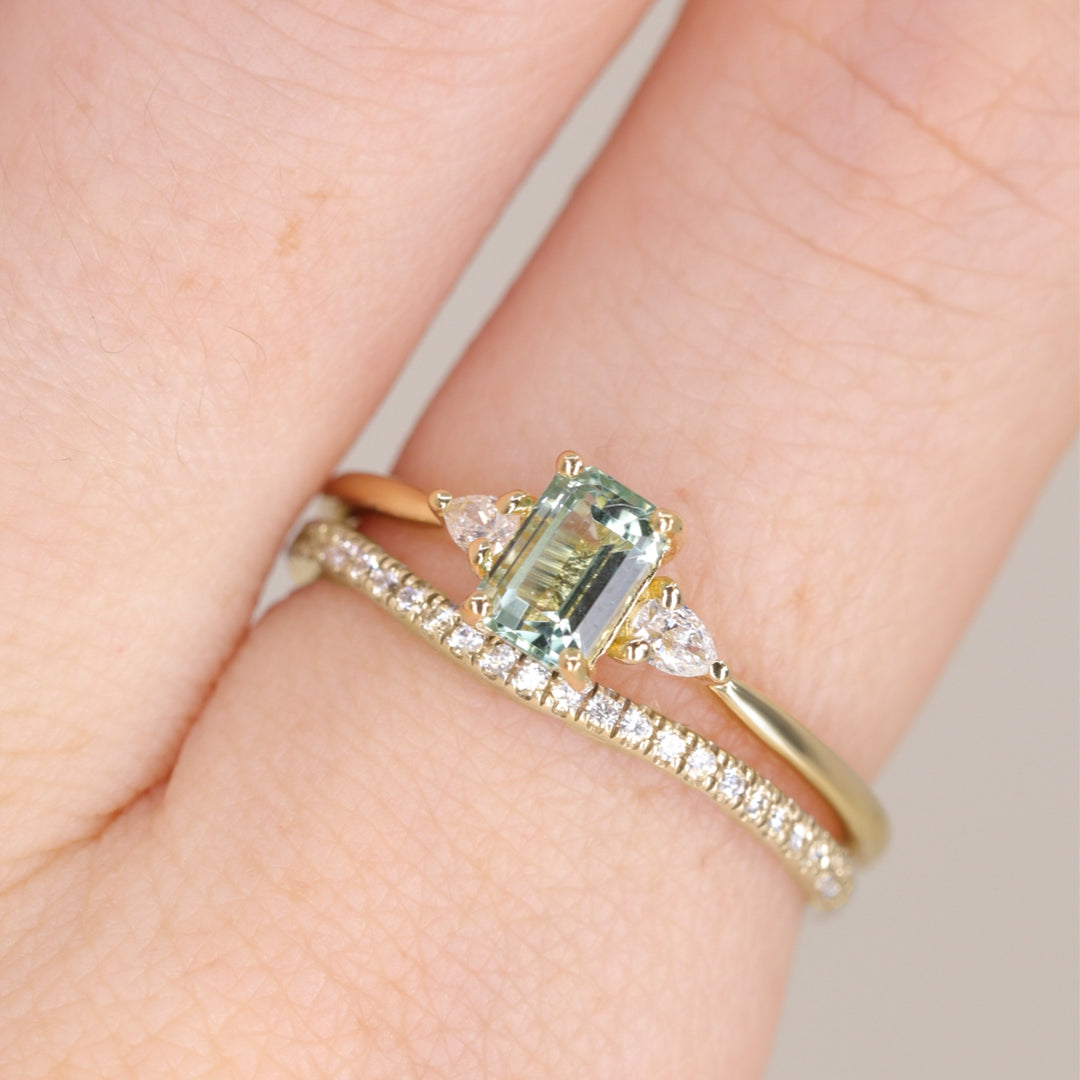 Green tourmaline lab grown diamond yellow gold ring