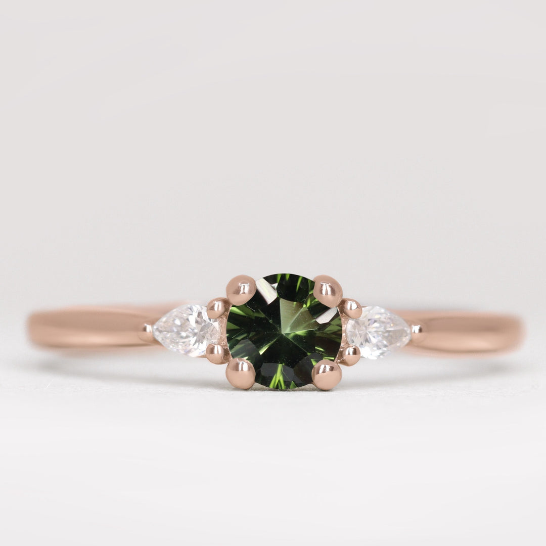 Unique optix tourmaline and lab grown diamond rose gold engagement ring